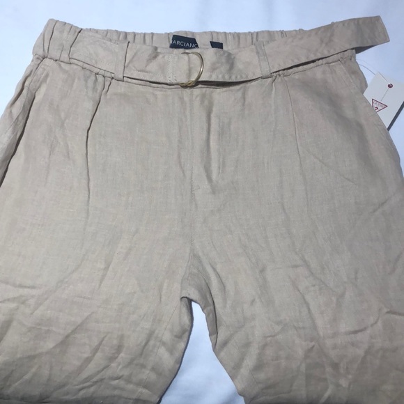 New Guess Marciano Linen Pants Relaxed Slim Leg Sand Beige S - Picture 3 of 5